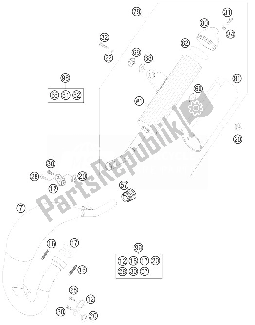 Todas las partes para Sistema De Escape de KTM 85 SX 19 16 Europe 2010