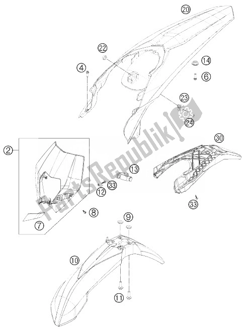 Alle onderdelen voor de Masker, Spatborden van de KTM 250 XC W USA 2013