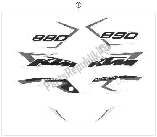 All parts for the Decal of the KTM 990 Supermoto R France 2010