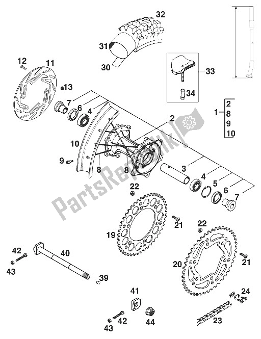 Todas as partes de Roda Traseira 250/300/360 '96 do KTM 300 SIX Days M ö Europe 1996