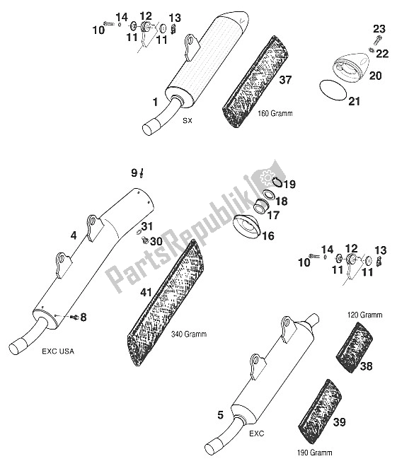 All parts for the Silencer 125 '20 of the KTM 125 EXC USA 2000
