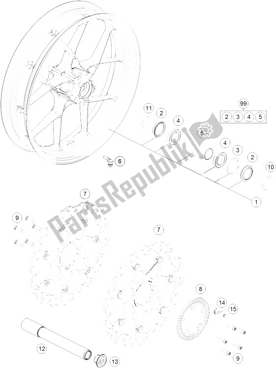 All parts for the Front Wheel of the KTM 1290 Superduke R S E ABS 16 Europe 2016