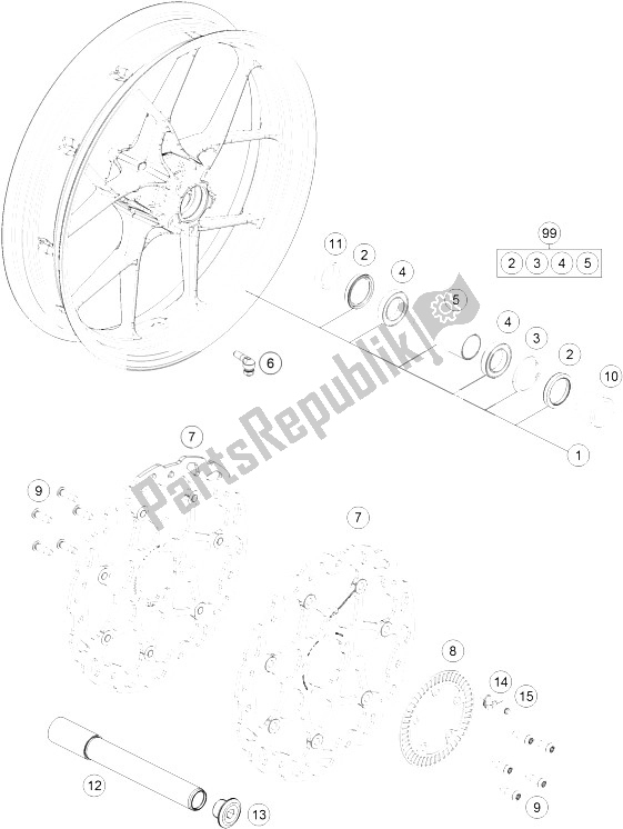 All parts for the Front Wheel of the KTM 1290 Superduke R S E ABS 16 USA 2016