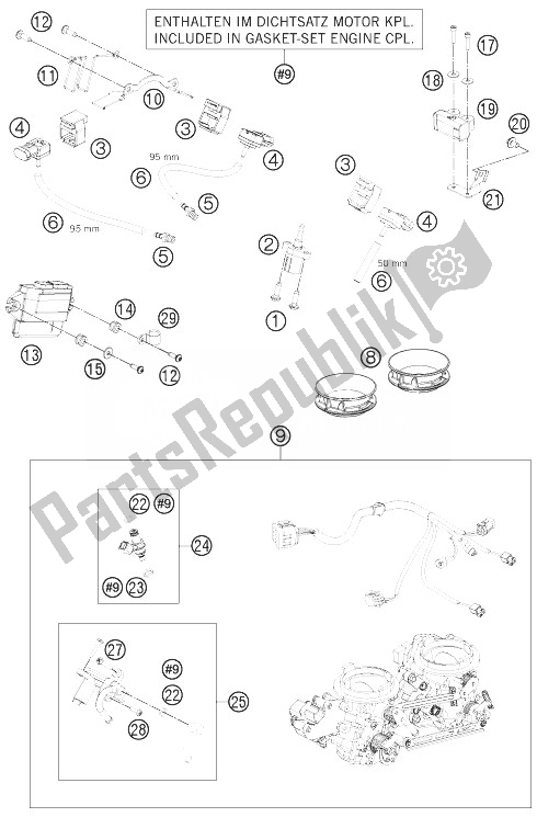 All parts for the Throttle Body of the KTM 1190 RC8 R White Japan 2014