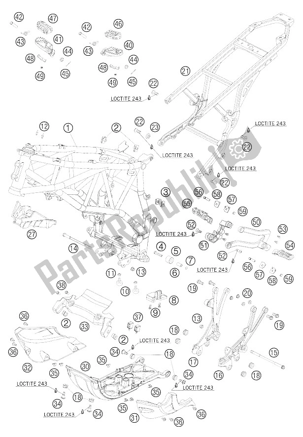 All parts for the Frame- Underride Protection of the KTM 950 Adventure Orange Europe 2005