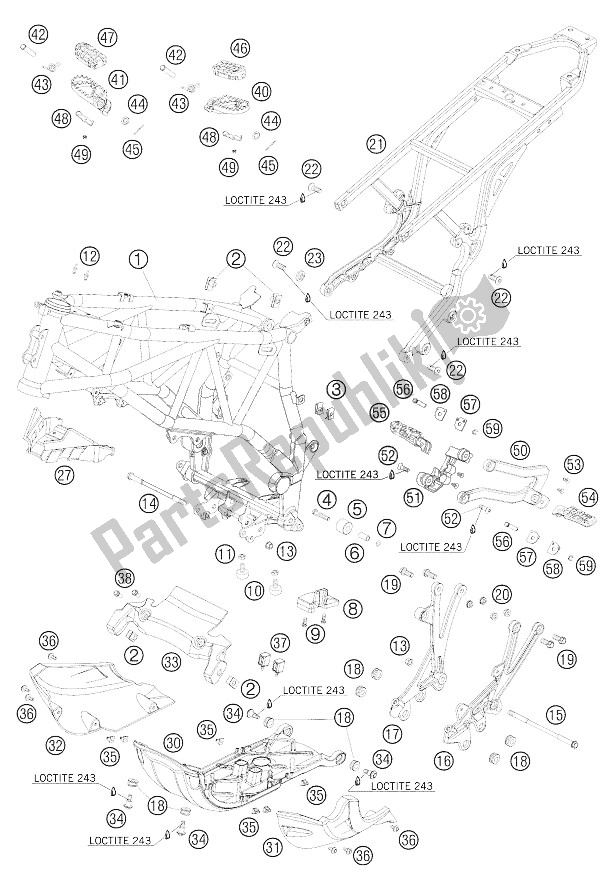 All parts for the Frame- Underride Protection of the KTM 950 Adventure S Europe 2005