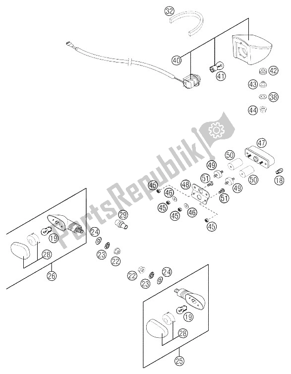 Tutte le parti per il Lampeggiatore, Fanale Posteriore 640 Duca 02 del KTM 640 Duke II Orange United Kingdom 2002