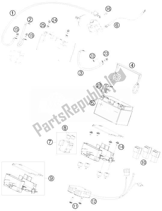 All parts for the Battery of the KTM 690 Supermoto Orange Europe 2007