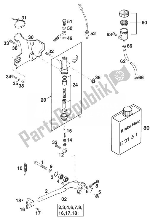 Todas las partes para Control De Freno Trasero 125-380'99 de KTM 380 SX 99 Europe 1999