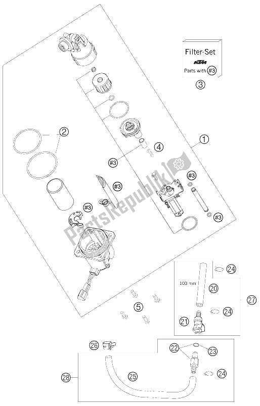 All parts for the Fuel Pump of the KTM 990 Superduke Black France 2006