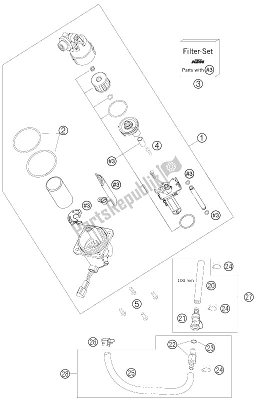 All parts for the Fuel Pump of the KTM 990 Superduke Orange Japan 2006