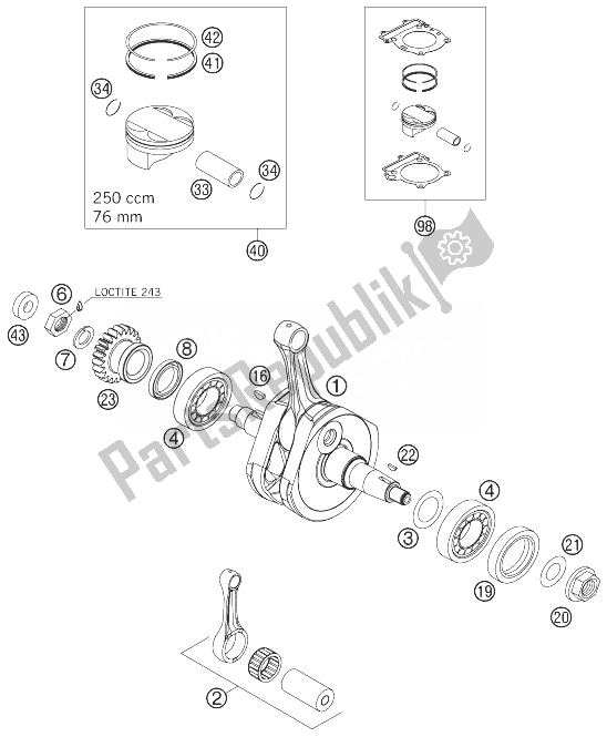 Todas las partes para Cigüeñal, Pistón de KTM 250 XCF W USA 2007