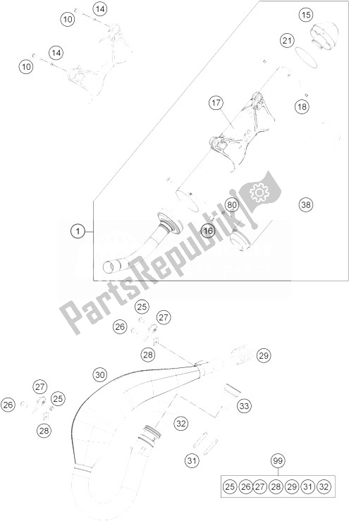 All parts for the Exhaust System of the KTM 250 EXC SIX Days Europe 2014