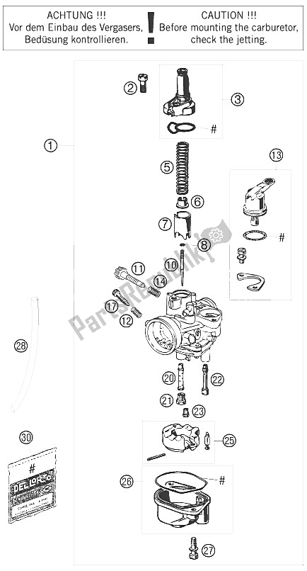 Toutes les pièces pour le Carburateur du KTM 50 SX Junior USA 2008