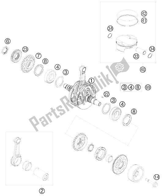 All parts for the Crankshaft, Piston of the KTM 450 SX F Europe 2009