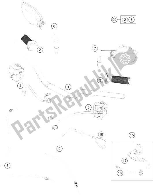 Todas as partes de Guiador, Controles do KTM 125 Duke Orange ABS Europe 2015