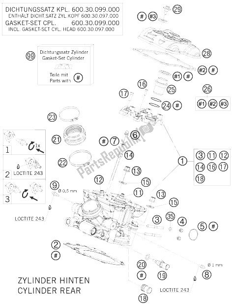 All parts for the Cylinder Head Rear of the KTM 990 Adventure R USA 2010