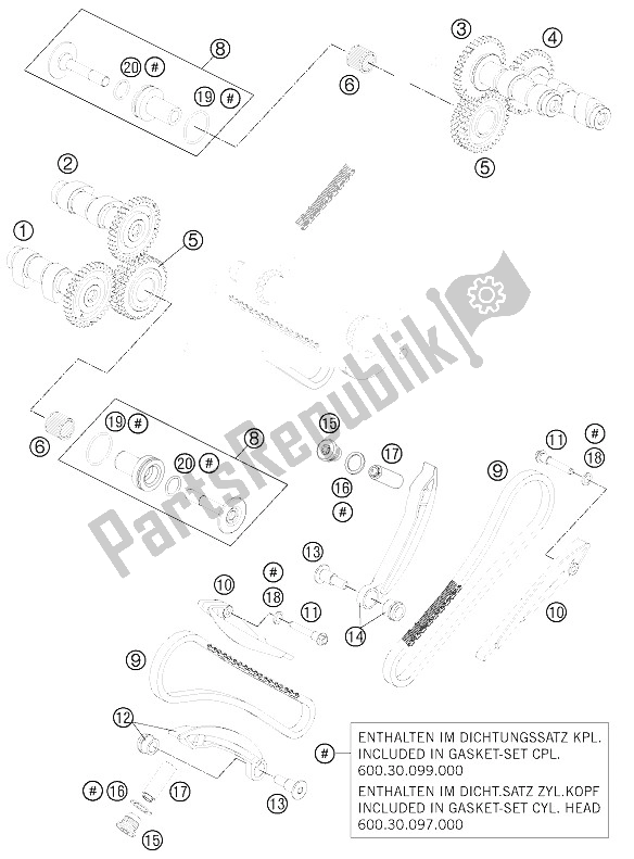 All parts for the Timing Drive of the KTM 990 Super Duke R France 2011