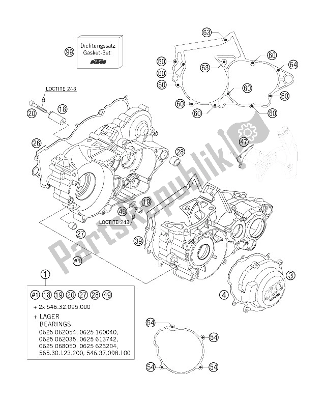 All parts for the Engine Case of the KTM 250 SX Europe 2006