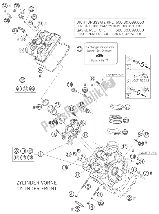 All parts for the Cylinder Head Front of the KTM 990 Adventure Black ABS 07 Europe 2007