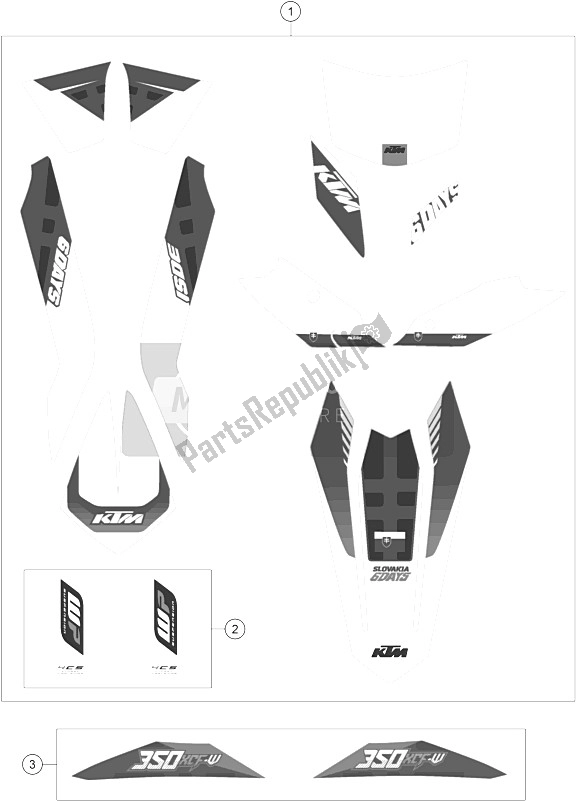 All parts for the Decal of the KTM 350 XCF W SIX Days USA 2016