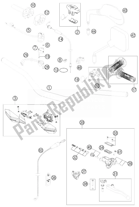 All parts for the Handlebar, Controls of the KTM 125 EXC Europe 2013