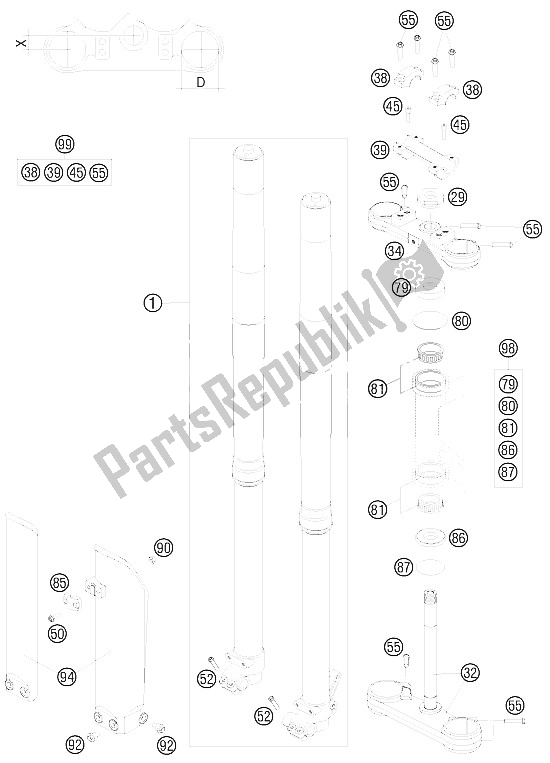 Todas las partes para Tenedor Frontal de KTM 85 SX 17 14 Europe 2008