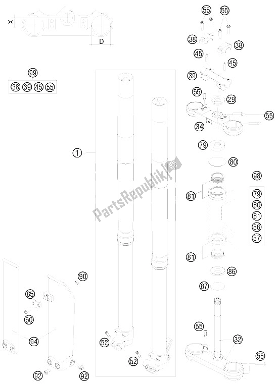 Tutte le parti per il Forcella Anteriore del KTM 85 SX 19 16 Europe 2009