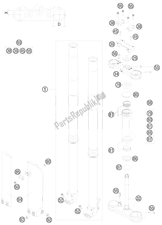 Toutes les pièces pour le Fourche Avant, Triple Serrage du KTM 85 SX 19 16 Europe 2011