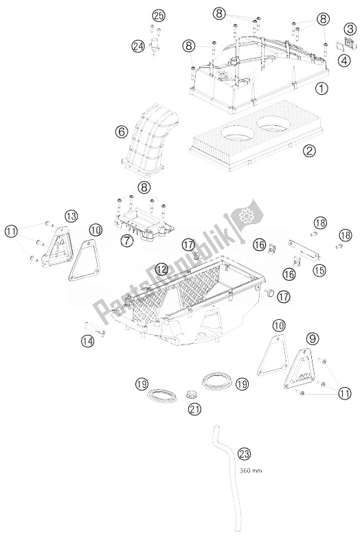 All parts for the Air Filter Box of the KTM 990 Supermoto T Orange USA 2010