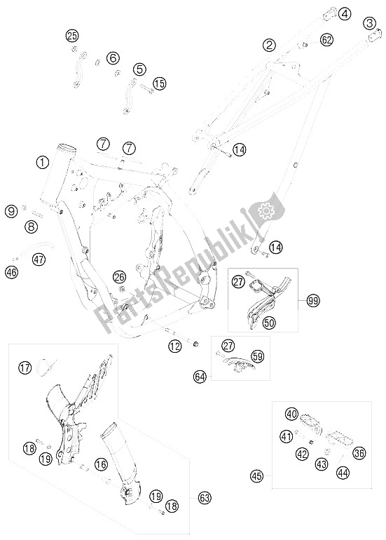 Tutte le parti per il Telaio del KTM 250 SX F Europe 2009