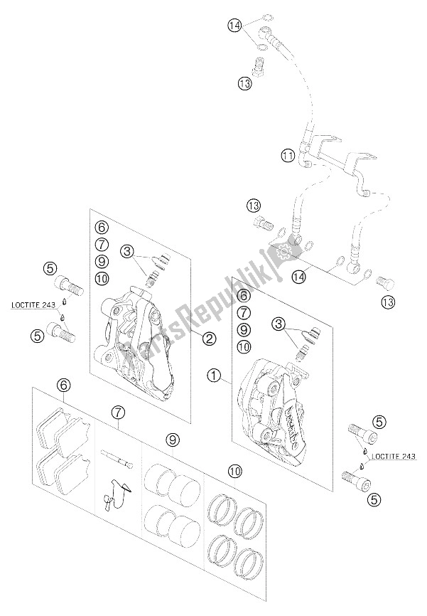 All parts for the Brake Caliper Front of the KTM 990 Superduke Black France 2006