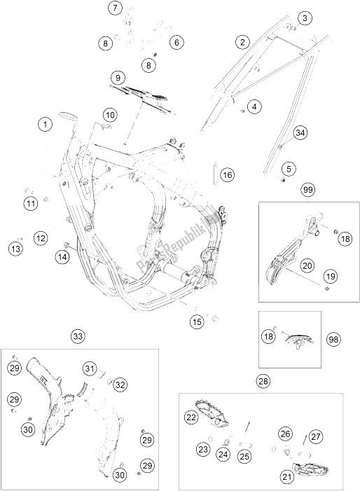 All parts for the Frame of the KTM 350 SX F USA 2016