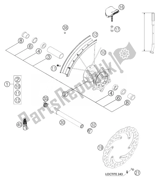 All parts for the Front Wheel Racing of the KTM 400 EXC Racing United Kingdom 2004