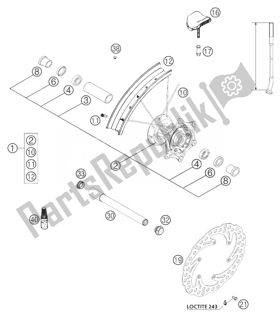 All parts for the Front Wheel Racing of the KTM 450 XC Cross Country Europe 2004