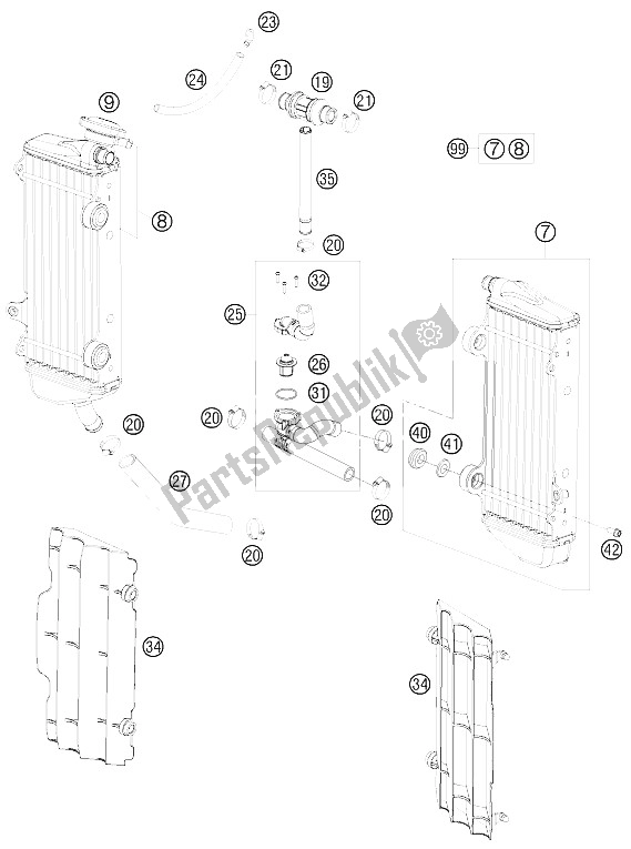 Todas as partes de Sistema De Refrigeração do KTM 250 EXC Factory Edit Europe 2011