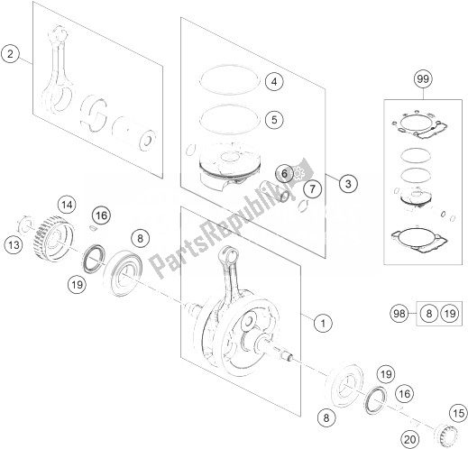 Toutes les pièces pour le Vilebrequin, Piston du KTM 500 EXC USA 2014