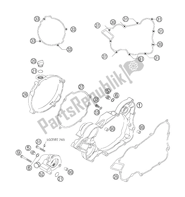 All parts for the Clutch Cover of the KTM 125 SX Europe 2006