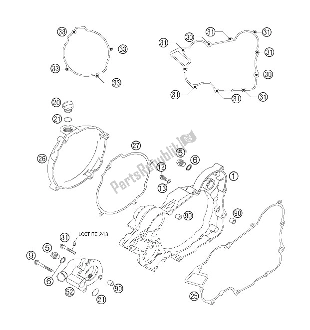 All parts for the Clutch Cover of the KTM 200 XC W USA 2006