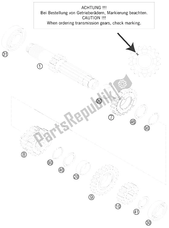 All parts for the Transmission I - Main Shaft of the KTM 125 EXC Europe 2015