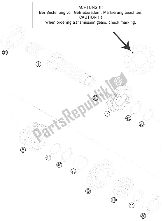 Alle onderdelen voor de Transmissie I - Hoofdas van de KTM 150 SX USA 2015
