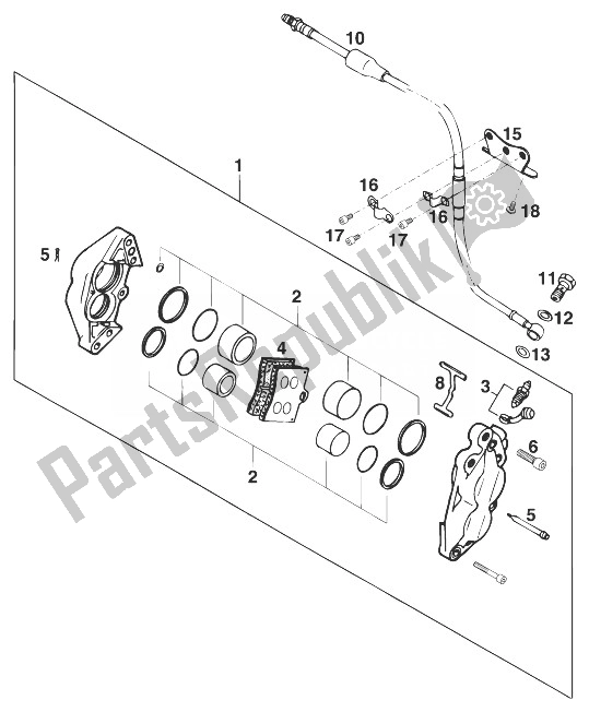 All parts for the Brake Caliper Front Duke'94 of the KTM 640 Duke E United Kingdom 1998