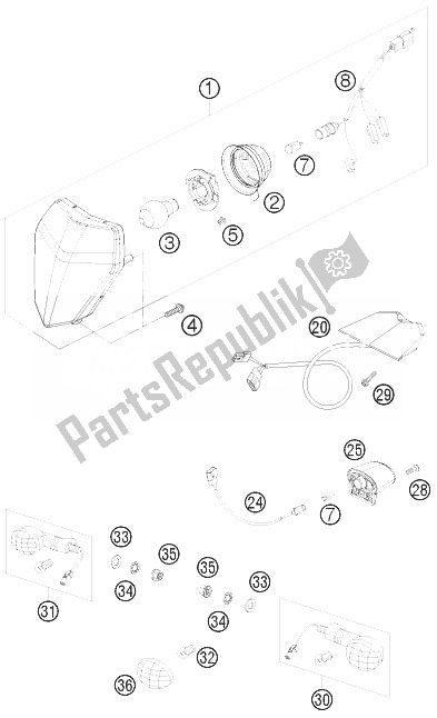 All parts for the Lighting System of the KTM 400 EXC Australia 2010