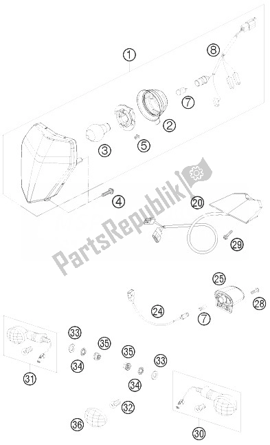 All parts for the Lighting System of the KTM 530 EXC SIX Days Europe 2010