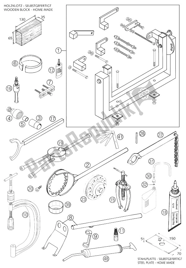 Toutes les pièces pour le Outils Spéciaux 640 Lc4 du KTM 640 Adventure R Australia United Kingdom 2004