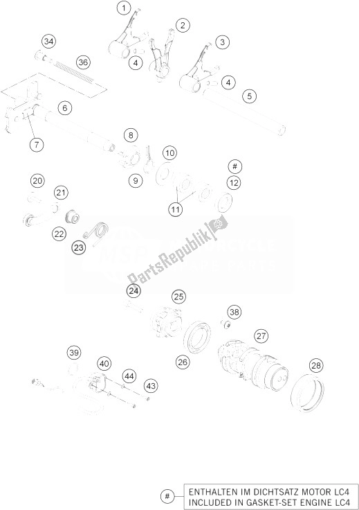 Alle onderdelen voor de Schakelmechanisme van de KTM 690 Duke Black ABS CKD Malaysia 2013