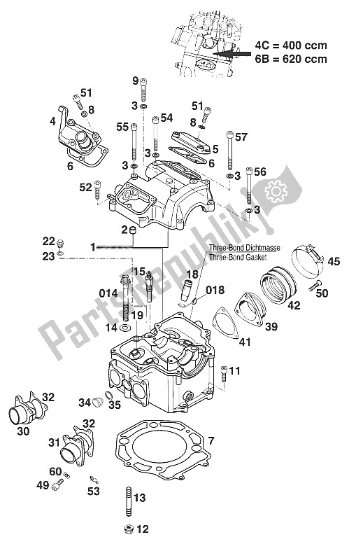 All parts for the Cylinder Head 400-620 Lc4 '99 of the KTM 620 SC Super Moto Europe 2001