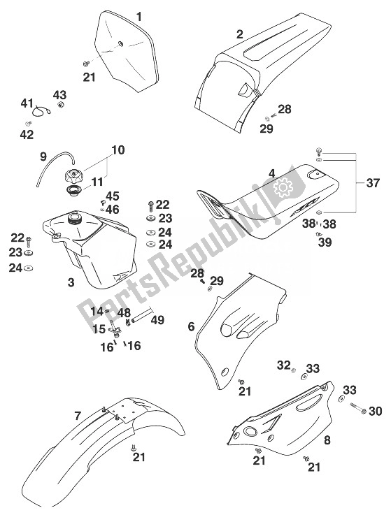 Wszystkie części do Zbiornik - Siedzisko - Pokrowiec 60 ' KTM 60 SX Europe 1998