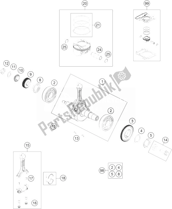 Toutes les pièces pour le Vilebrequin, Piston du KTM RC 200 Black ABS B D 14 Europe 2014