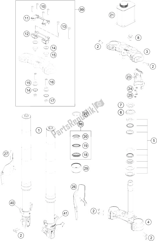 All parts for the Front Fork, Triple Clamp of the KTM 250 Duke BL ABS B D 16 Europe 2016